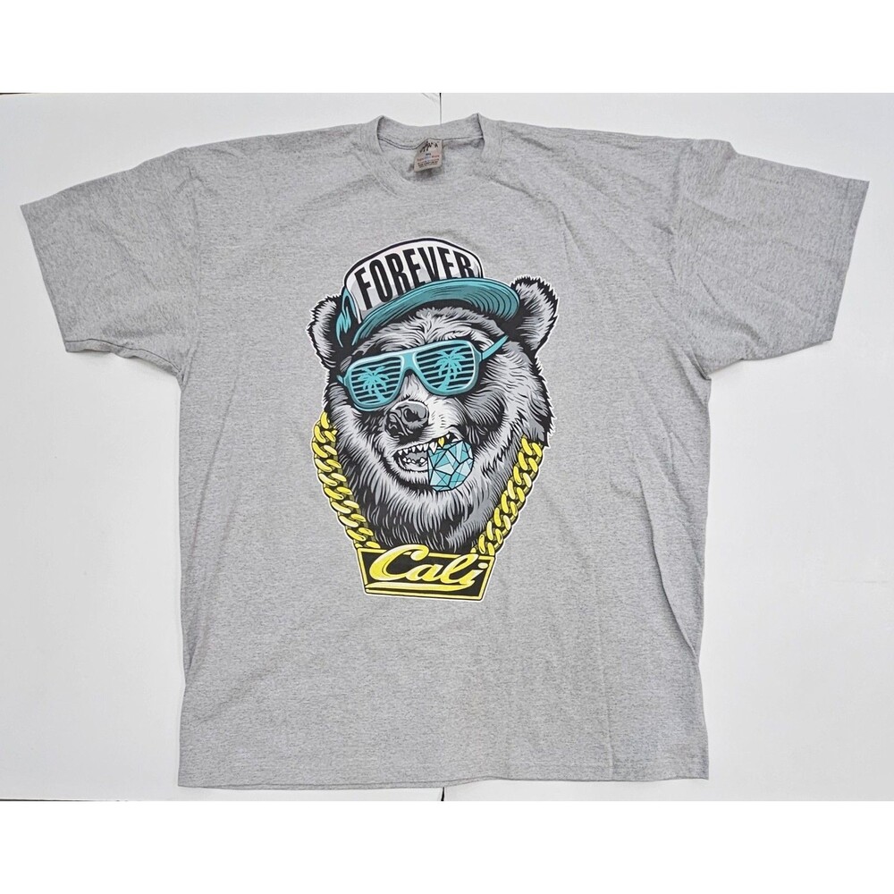 Shaka Wear SuperMAX Heavy Gray Graphic T-Shirt "Forever Cali" Bear Size 4XL
